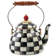 MACKENZIE-CHILDS Enamel Tea Kettle, Stylish Tea Kettle for Stovetop, Black-and-White Courtly Check, 2 Quarts - paid link