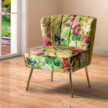 TINA'S HOME Accent Chair with Golden Metal Legs, Comfy Tufted Wingback Living Room Chair Floral Fabric Small Armless Side Chair, Upholstered Slipper Chair for Bedroom, Reading Room (Flower Print&BLUE) - paid link