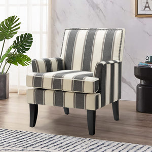 HULALA HOME Modern Accent Chairs Set of 2, Farmhouse High Back Striped Chairs with Wooden Legs & Nail Head Trim, Comfy Upholstered Armchairs for Living Room/Bedroom (Stripe Black) - paid link