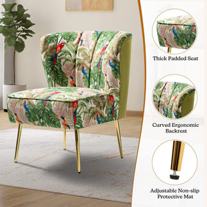 TINA'S HOME Accent Chair with Golden Metal Legs, Comfy Tufted Wingback Living Room Chair Floral Fabric Small Armless Side Chair, Upholstered Slipper Chair for Bedroom, Reading Room (Flower Print&BLUE) - paid link