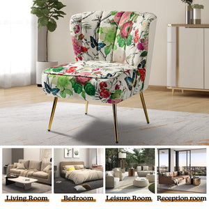 TINA'S HOME Accent Chair with Golden Metal Legs, Comfy Tufted Wingback Living Room Chair Floral Fabric Small Armless Side Chair, Upholstered Slipper Chair for Bedroom, Reading Room (Flower Print&BLUE) - paid link