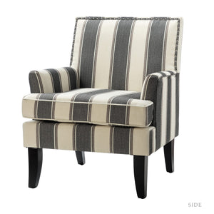 HULALA HOME Modern Accent Chairs Set of 2, Farmhouse High Back Striped Chairs with Wooden Legs & Nail Head Trim, Comfy Upholstered Armchairs for Living Room/Bedroom (Stripe Black) - paid link