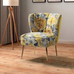 TINA'S HOME Accent Chair with Golden Metal Legs, Comfy Tufted Wingback Living Room Chair Floral Fabric Small Armless Side Chair, Upholstered Slipper Chair for Bedroom, Reading Room (Flower Print&BLUE) - paid link