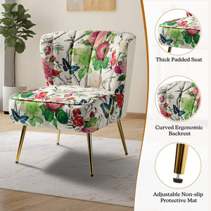 TINA'S HOME Accent Chair with Golden Metal Legs, Comfy Tufted Wingback Living Room Chair Floral Fabric Small Armless Side Chair, Upholstered Slipper Chair for Bedroom, Reading Room (Flower Print&BLUE) - paid link