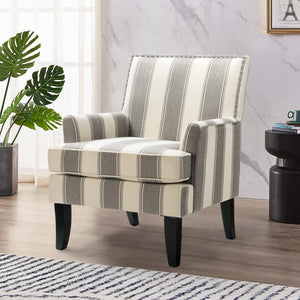 HULALA HOME Modern Accent Chairs Set of 2, Farmhouse High Back Striped Chairs with Wooden Legs & Nail Head Trim, Comfy Upholstered Armchairs for Living Room/Bedroom (Stripe Black) - paid link