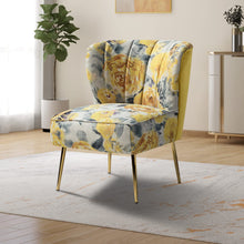 TINA'S HOME Accent Chair with Golden Metal Legs, Comfy Tufted Wingback Living Room Chair Floral Fabric Small Armless Side Chair, Upholstered Slipper Chair for Bedroom, Reading Room (Flower Print&BLUE) - paid link