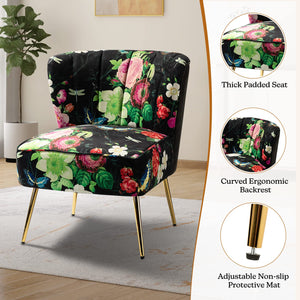 TINA'S HOME Accent Chair with Golden Metal Legs, Comfy Tufted Wingback Living Room Chair Floral Fabric Small Armless Side Chair, Upholstered Slipper Chair for Bedroom, Reading Room (Flower Print&BLUE) - paid link