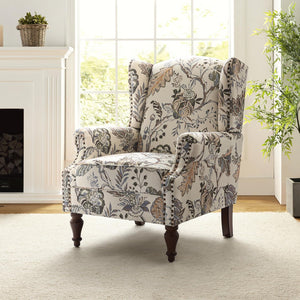 HULALA HOME Wingback Accent Chair with Floral Pattern Design, Traditional Fabric Armchair with Nailhead Trim and Retro Wooden Legs, Mustard - paid link