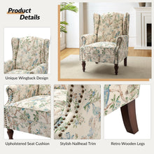 HULALA HOME Wingback Accent Chair with Floral Pattern Design, Traditional Fabric Armchair with Nailhead Trim and Retro Wooden Legs, Mustard - paid link