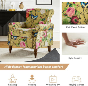 TINA'S HOME Modern Accent Chair with Wooden Legs & Nailhead Trim, Floral Pattern Fabric Sofa Chair for Living Room Bedroom, Comfy Upholstered Armchair Club Chair with Removable Cushion, Mustard - paid link