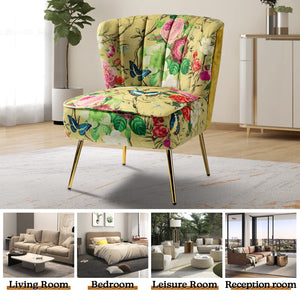 TINA'S HOME Accent Chair with Golden Metal Legs, Comfy Tufted Wingback Living Room Chair Floral Fabric Small Armless Side Chair, Upholstered Slipper Chair for Bedroom, Reading Room (Flower Print&BLUE) - paid link