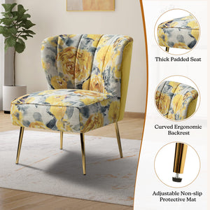 TINA'S HOME Accent Chair with Golden Metal Legs, Comfy Tufted Wingback Living Room Chair Floral Fabric Small Armless Side Chair, Upholstered Slipper Chair for Bedroom, Reading Room (Flower Print&BLUE) - paid link