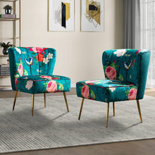 TINA'S HOME Accent Chair with Golden Metal Legs, Comfy Tufted Wingback Living Room Chair Floral Fabric Small Armless Side Chair, Upholstered Slipper Chair for Bedroom, Reading Room (Flower Print&BLUE) - paid link