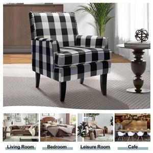 HULALA HOME Modern Accent Chairs Set of 2, Farmhouse High Back Striped Chairs with Wooden Legs & Nail Head Trim, Comfy Upholstered Armchairs for Living Room/Bedroom (Stripe Black) - paid link