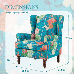 MELLCOM Floral Accent Chair, High Back Upholstered Armchair with Solid Legs, Leisure Single Sofa Chair for Living Room, Bedroom, Home Office, Teal Floral - paid link