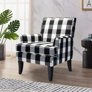 HULALA HOME Modern Accent Chairs Set of 2, Farmhouse High Back Striped Chairs with Wooden Legs & Nail Head Trim, Comfy Upholstered Armchairs for Living Room/Bedroom (Stripe Black) - paid link