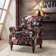 HULALA HOME Modern Wingback Accent Chair with Wood Legs & Removable Cushion, Comfy Upholstered Armchair with Nailhead Trim, Floral Pattern Single Sofa Chair for Living Room Bedroom, Black - paid link