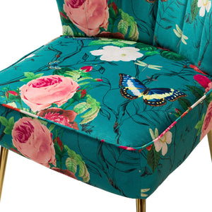 TINA'S HOME Accent Chair with Golden Metal Legs, Comfy Tufted Wingback Living Room Chair Floral Fabric Small Armless Side Chair, Upholstered Slipper Chair for Bedroom, Reading Room (Flower Print&BLUE) - paid link