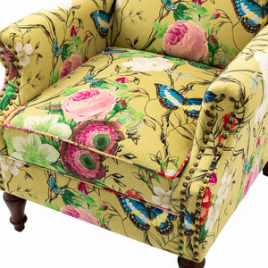 HULALA HOME Wingback Accent Chair with Floral Pattern Design, Traditional Fabric Armchair with Nailhead Trim and Retro Wooden Legs, Mustard - paid link