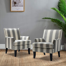 HULALA HOME Modern Accent Chairs Set of 2, Farmhouse High Back Striped Chairs with Wooden Legs & Nail Head Trim, Comfy Upholstered Armchairs for Living Room/Bedroom (Stripe Black) - paid link