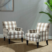 HULALA HOME Modern Accent Chairs Set of 2, Farmhouse High Back Striped Chairs with Wooden Legs & Nail Head Trim, Comfy Upholstered Armchairs for Living Room/Bedroom (Stripe Black) - paid link