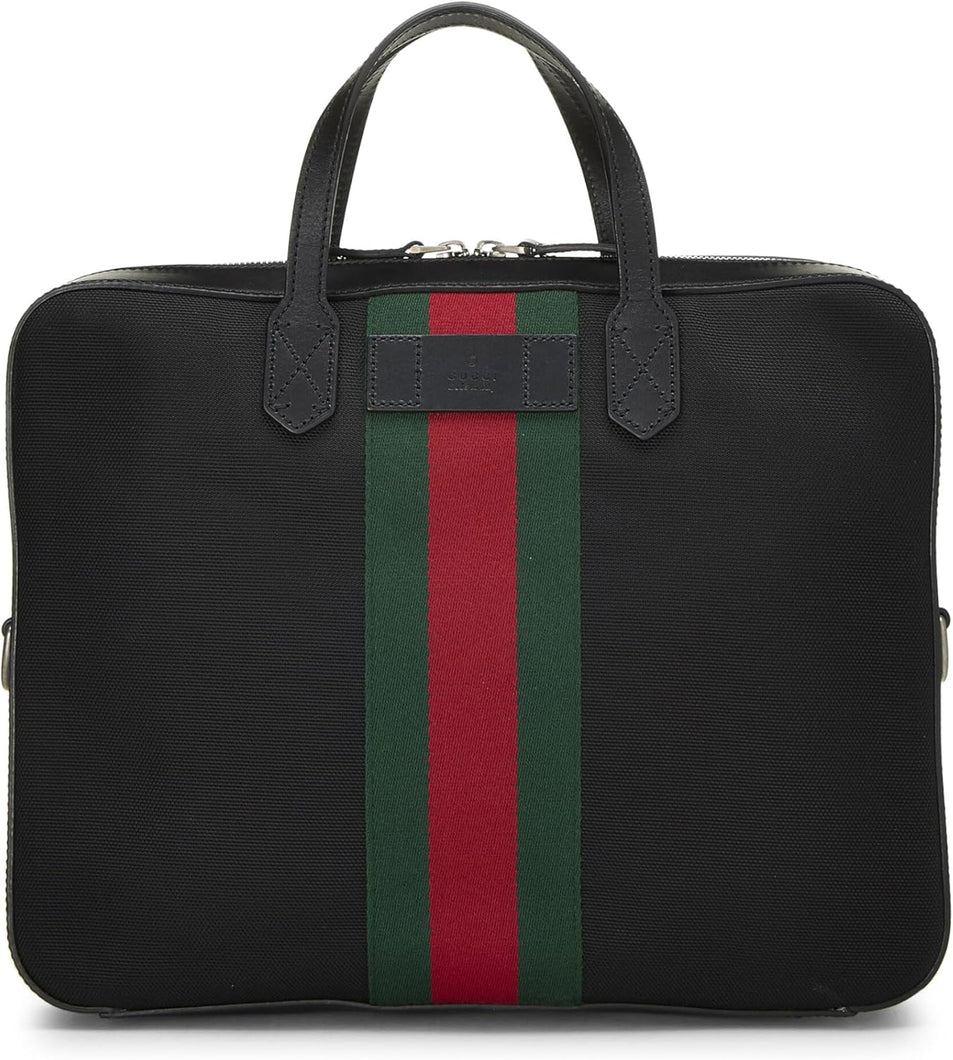 Pre-Loved Gucci Black Techno Canvas Web Briefcase, Black - paid link