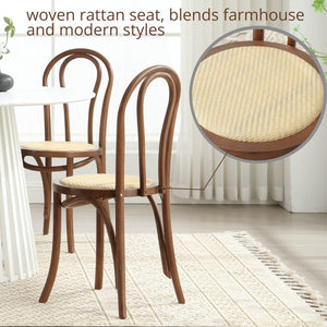 Bentwood Dining Chairs Set of 4 Mid-Century Modern Rattan Kitchen Chairs with Backrest, Armless Curved Wood Desk/Side Chair for Dining/Kitchen Room,Home No Assembly Required, Walnut Wood