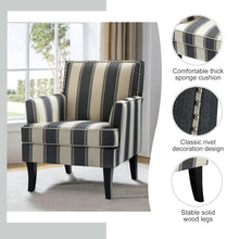 HULALA HOME Modern Accent Chairs Set of 2, Farmhouse High Back Striped Chairs with Wooden Legs & Nail Head Trim, Comfy Upholstered Armchairs for Living Room/Bedroom (Stripe Black) - paid link