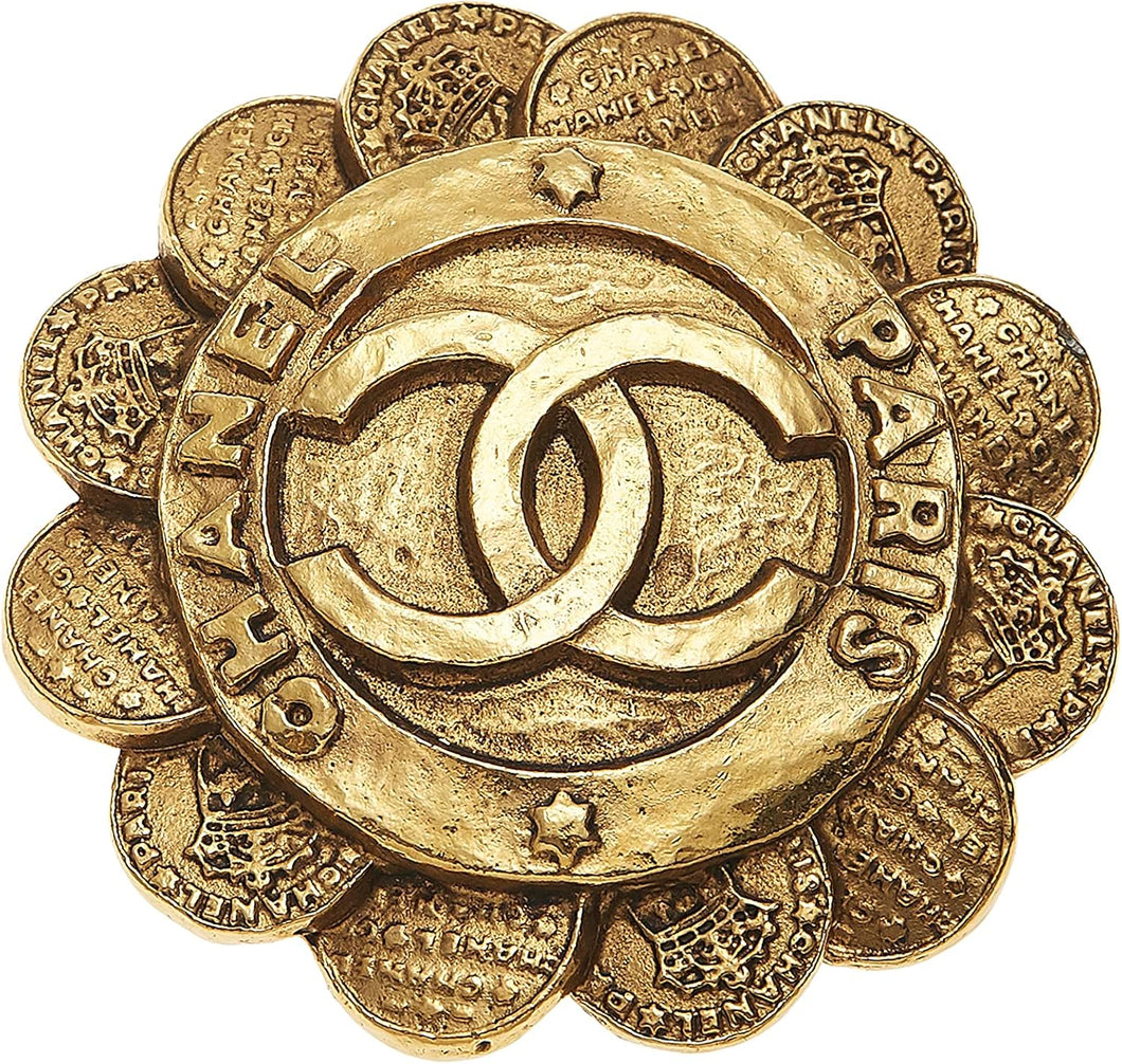 Pre-Loved Chanel Gold 'CC' Coin Flower PIn, Gold - paid link