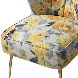 TINA'S HOME Accent Chair with Golden Metal Legs, Comfy Tufted Wingback Living Room Chair Floral Fabric Small Armless Side Chair, Upholstered Slipper Chair for Bedroom, Reading Room (Flower Print&BLUE) - paid link