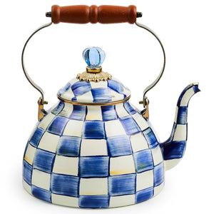 MACKENZIE-CHILDS Enamel Tea Kettle, Stylish Tea Kettle for Stovetop, Black-and-White Courtly Check, 2 Quarts - paid link