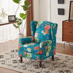 MELLCOM Floral Accent Chair, High Back Upholstered Armchair with Solid Legs, Leisure Single Sofa Chair for Living Room, Bedroom, Home Office, Teal Floral - paid link