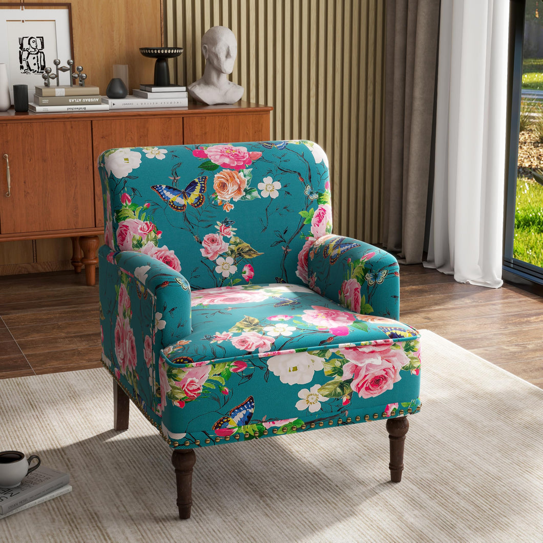 UIXE Floral Accent Chair, Living Room Arm Chairs Modern Nailhead Trim Club Armchair with Wood Legs, Comfy Upholstered Sofa Lounge Seat Reading Seat Bedroom Side Seating for Home Office - paid link