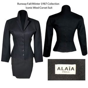 Vintage ALAIA Fall/Winter 1987 Runway Collection Wool Corset Skirt Suit