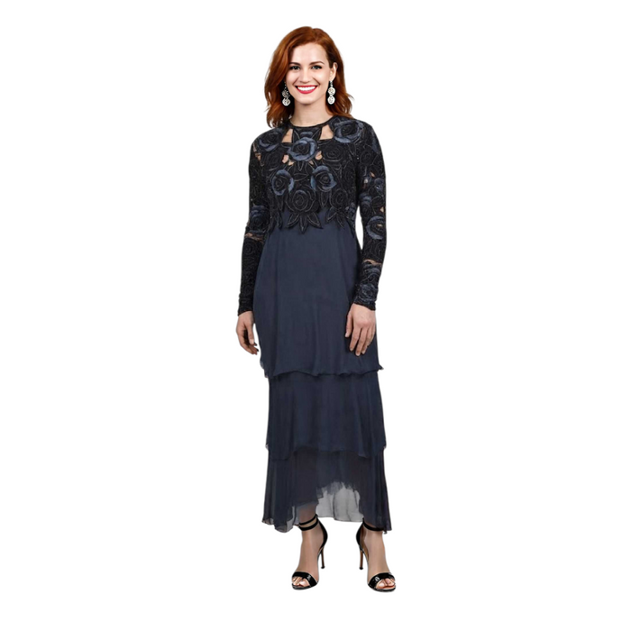 1980s Naeem Khan Riazee New York 100% Silk Black Gown for Neiman Marcus Sequins Beads Threads