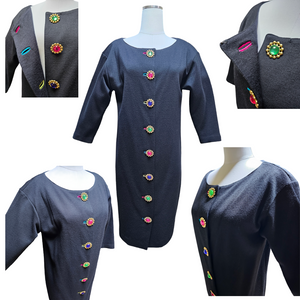 ADRIENNE VITTADINI Vintage Wool Sweater Dress Metal Jeweled Buttons 6