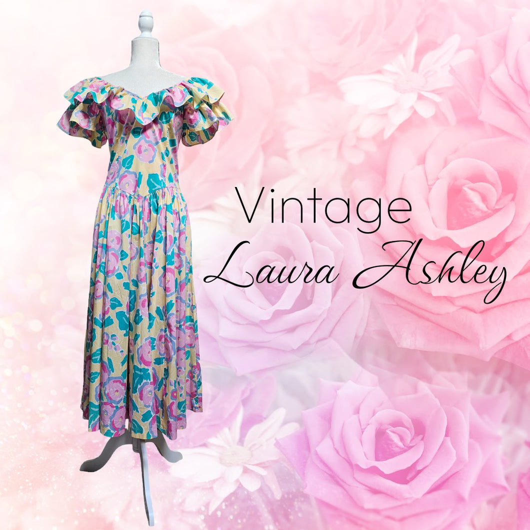 Laura Ashley Signature Print Vintage Early 1980's Batsheva Dress Small