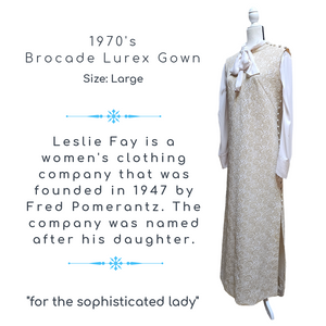 Leslie Fay Brocade Embossed Vintage 70's Full Length Gown Large