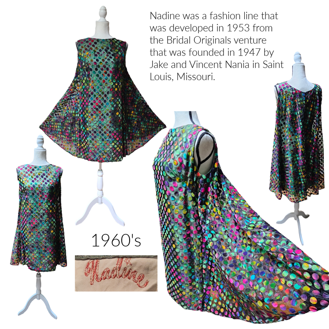 Vintage 1960's Nadine Chiffon Velvet Polka Dot Cocktail Dress