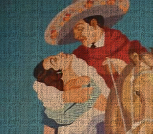 21st Century Woven Tapestry Blanket Mexican 1940's Pictorial Sarape Theme