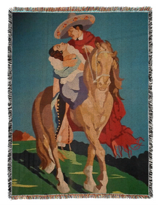 21st Century Woven Tapestry Blanket Mexican 1940's Pictorial Sarape Theme