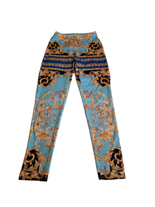 3 Piece Ensemble Jacket Crop Top Straight Leg Pants Greek Themed Fabric