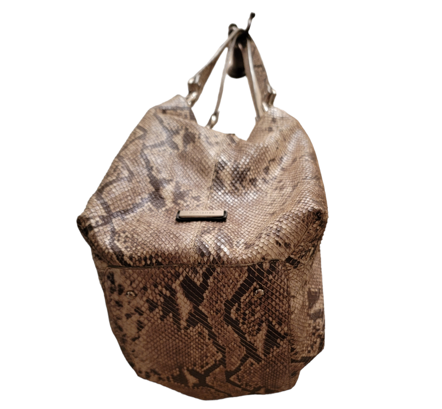 Pre Loved Puntotres Made in Spain Embossed Leather Snakeskin Design Handbag Purse