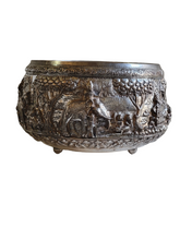 Thai or Lao Silverplate Offering Bowl with scenes from the Vessantara Jataka Repoussed and Chased