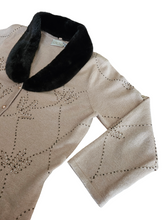 Cache Hand Beaded Silk Cashmere Spandex Sweater Faux Fur Detachable Collar
