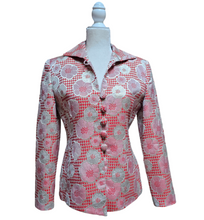 Christian Dior Houndstooth Poppies Silver Lurex Blazer Size 2