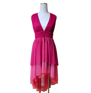 Be Blumarine Evening Gown Made in Italy Pink Fuchsia Orange Tulle Midi Dress 6