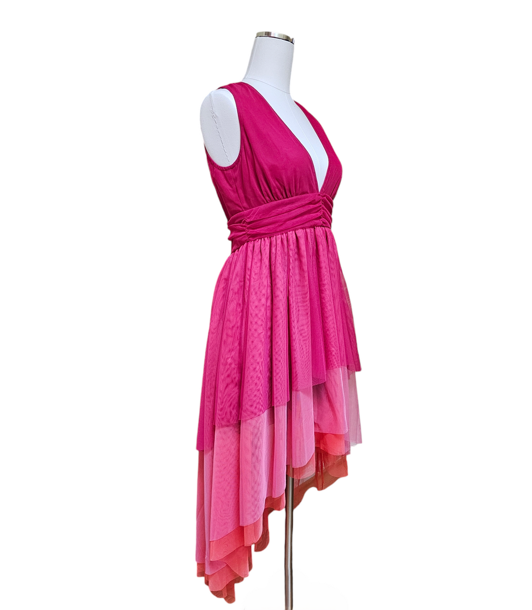 Be Blumarine Evening Gown Made in Italy Pink Fuchsia Orange Tulle Midi Dress 6