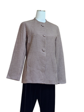 KIM WOO JONG Luxurious Soft Wool Brown & Ivory Houndstooth Blazer Jewel Neckline