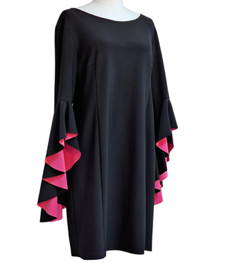 Pre-loved Nicole Miller Cocktail Spandex Little Black Dress Pink Romantic Statement Sleeves 14